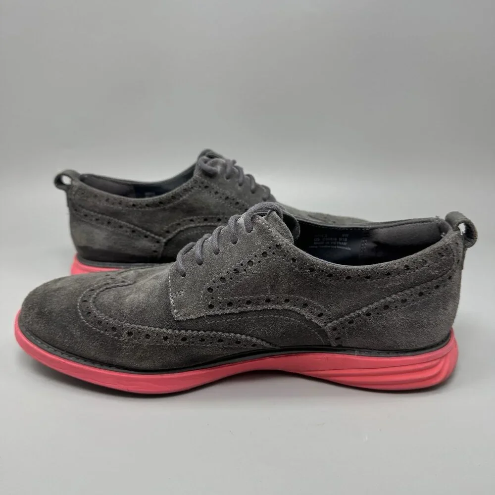 Cole Haan Grand Evolution Wingtip C26858 Shoes Suede Red Sole Mens Size 9W